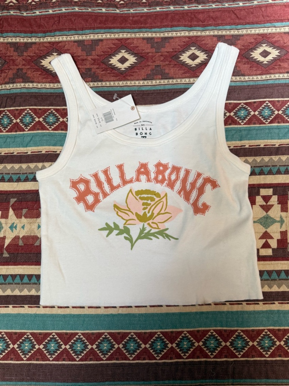 NWT Billabong White Tank with Orange and Green Graphic size large